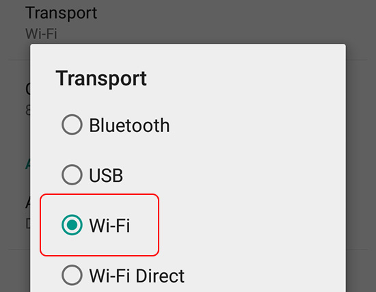 chọn Transport là Wi-Fi trong WO Mic