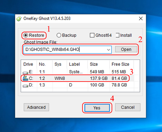 Restore và chọn file đã Backup phần trên.