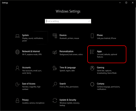 Trong Windows Setting chọn Apps