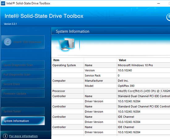 Phần mềm Intel Solid State Drive Toolbox