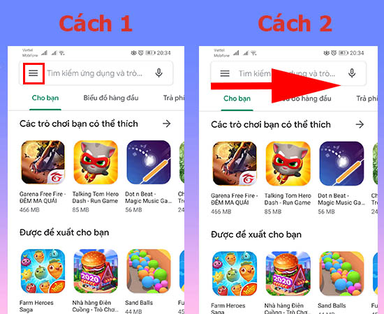 Mở Menu trên CH Play