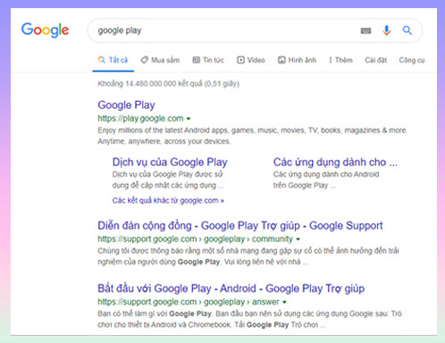 Gõ từ khóa Google Play trên PC