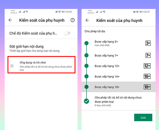 Thiết lập giới hạn cho ứng dụng và trò chơi
