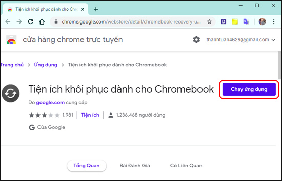 cài đặt Tiện ích khôi phục dành cho Chromebook dành cho trình duyệt Chrome