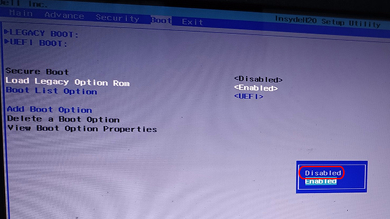 Tiếp tục chọn Disabled tại dòng Load Legacy Option Rom