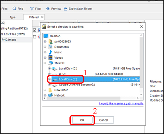 Chọn nơi lưu dữ liệu.