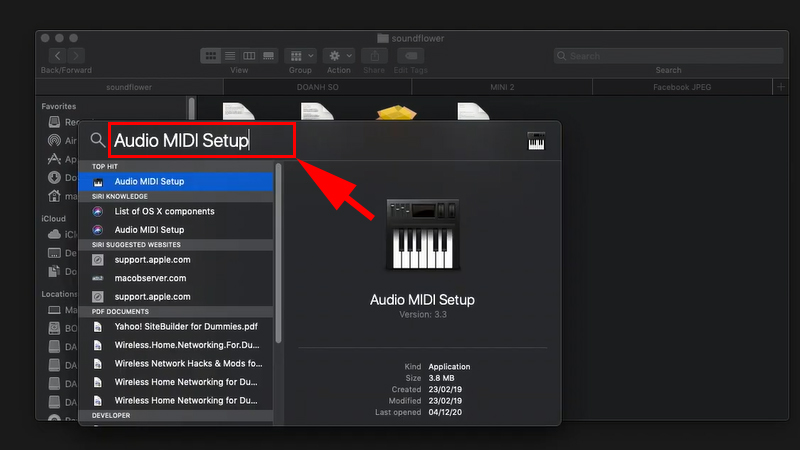 Nhập tìm kiếm Audio MIDI Setup