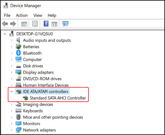 Kiểm tra thiết bị của bạn có Standard SATA AHCI Controller không.