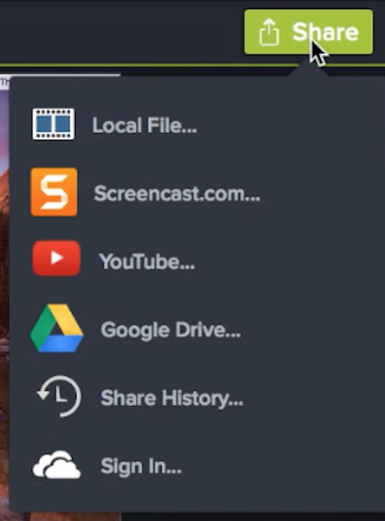 chia sẻ trong camtasia