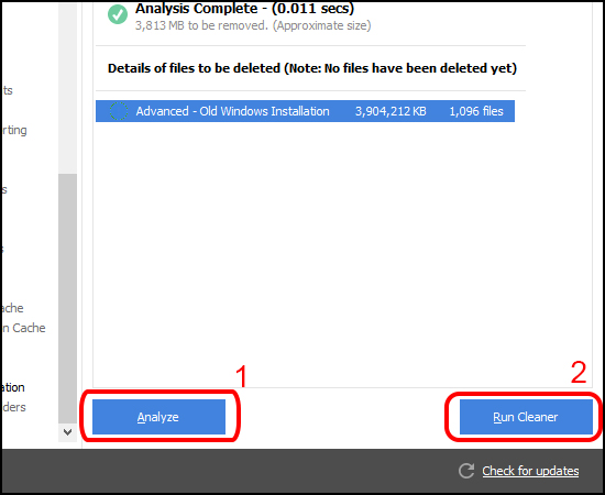 Bạn hãy nhấn Analyze và Run cleaner để xóa file hệ thống này.