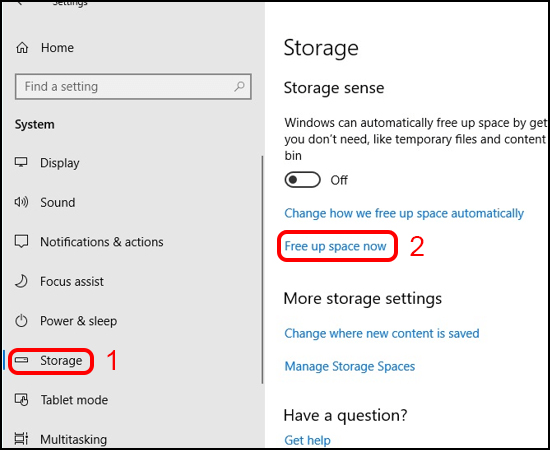 Tại giao diện System chọn Storage và Free up space now