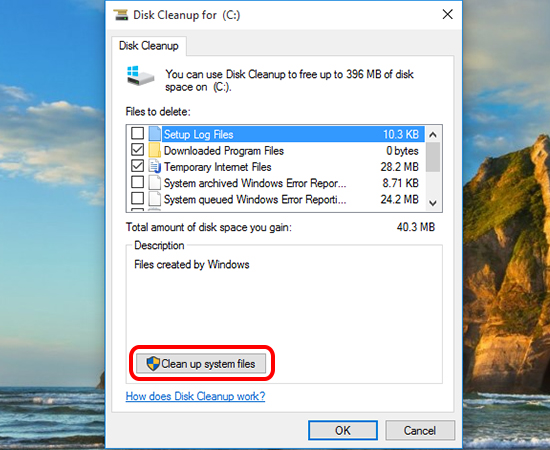 Bạn hãy chek Clean up system files