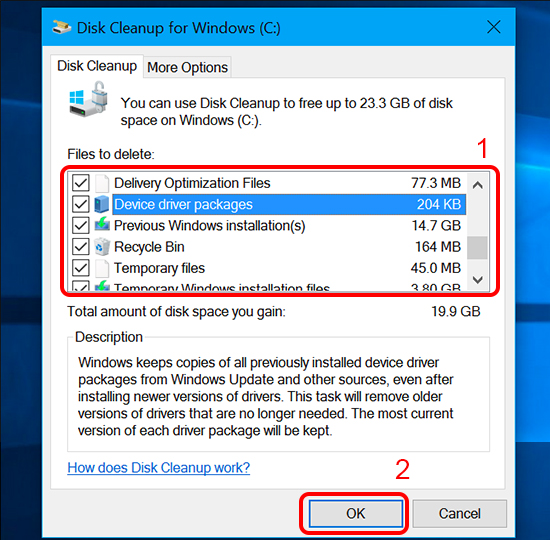 Check chọn Previous Windows installation(s) và bấm OK