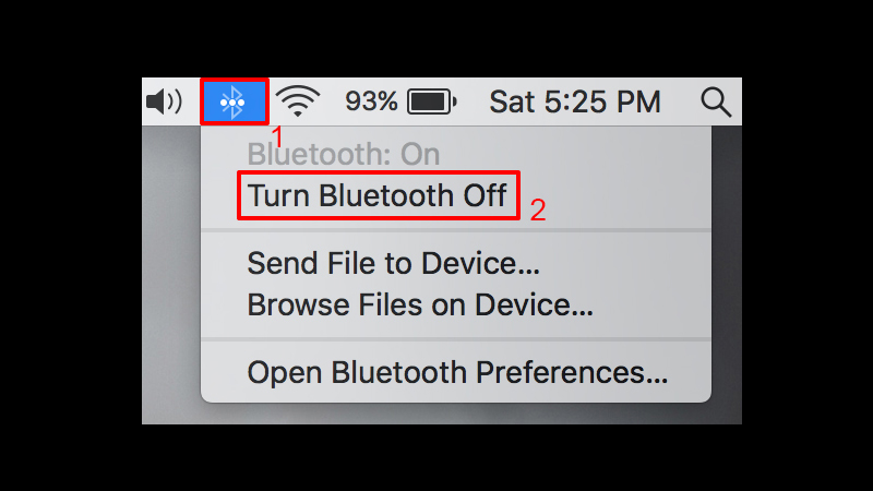 Vào biểu tượng Bluetooth và chọn Turn Bluetooth Off