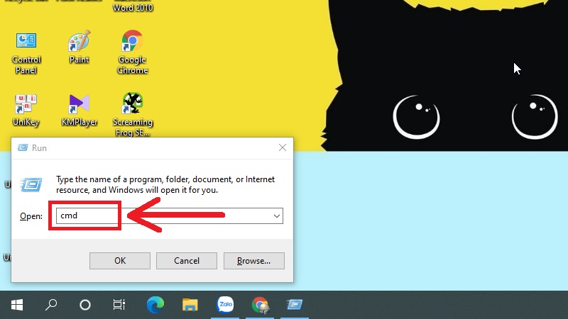 Nhấn tổ hợp phím Windows + R để mở hộp thoại Run sau đó nhập “cmd” rồi nhấn Enter