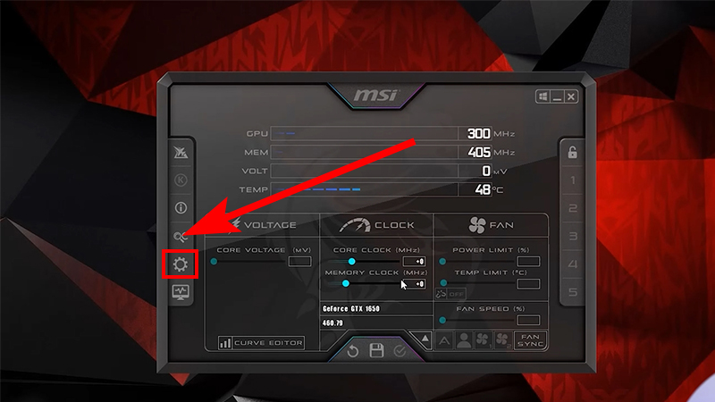  Vào phần cài đặt của phần mềm MSI Afterburner