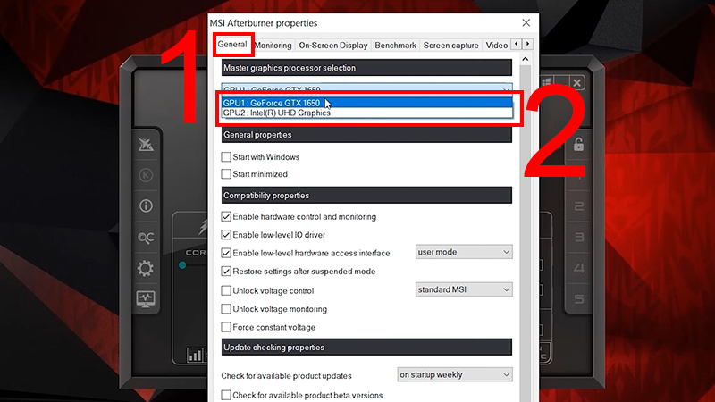 Chọn GPU 1 hoặc GPU2 tùy theo card đồ họa máy của bạn