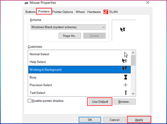 Thiết lập mặc định của hệ thống thì nhấn chọn Use Default