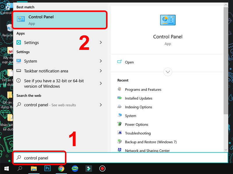 Tại thanh Tìm kiếm bạn nhập Control Panel