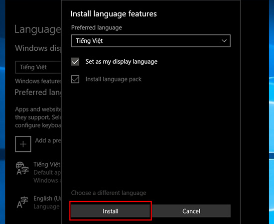 Chọn Install để hoàn thành cài đặt.