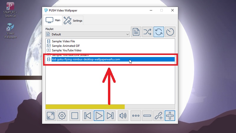 Chọn video vừa thêm trên Push Video Wallpaper để cài làm desktop