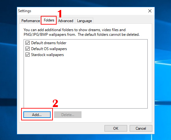 Nhấn chọn tab Folders và nhấn chọn Add…