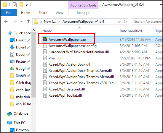 Nhấn chọn vào file AwesomeWallpaper.exe để bắt đầu cài đặt