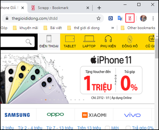 Kích chuột vào biểu tượng Scrapp Bookmarks để lưu đường dẫn.