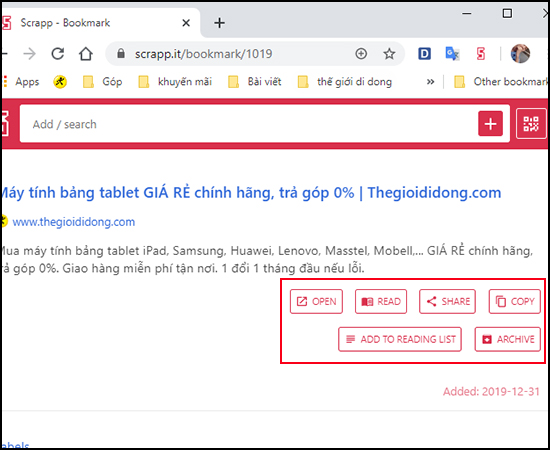 Tiện ích Scrapp Bookmarks 