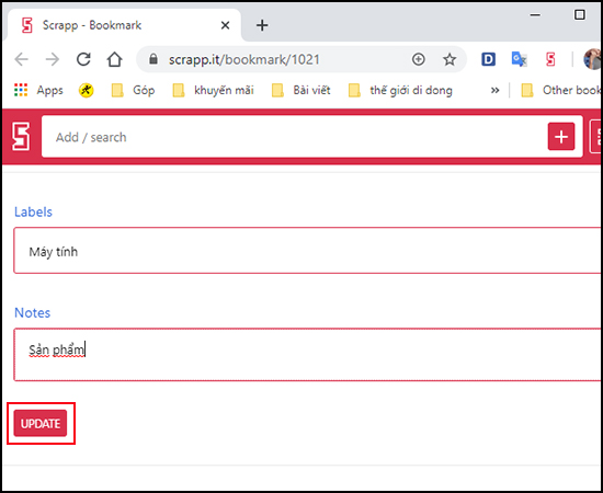 Phân loại các đường dẫn đã lưu 