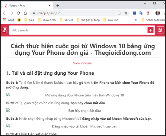 Giao diện đọc nội dung bài viết trên Scrapp Bookmarks