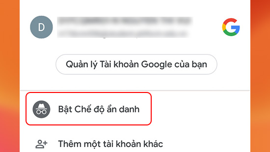 chọn bật chế độ ẩn danh