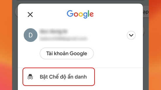 chọn bật chế độ ẩn danh