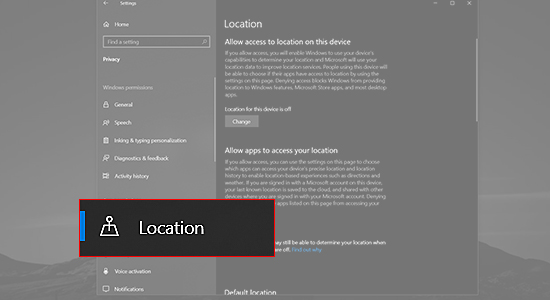 Chọn vào mục Location