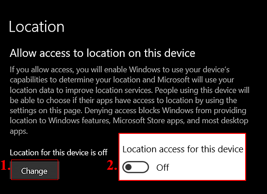 Thay đổi Location on this device