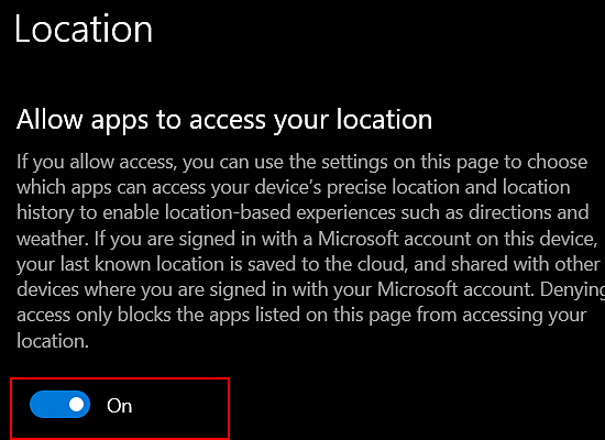 Bật quyền cho ứng dụng truy cập vào vị trí của bạn