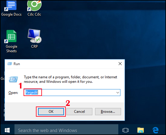 Mở hộp thoại Run.