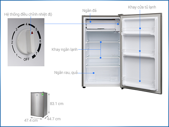K&iacute;ch thước của tủ lạnh mini Electrolux 85 l&iacute;t EUM0900SA