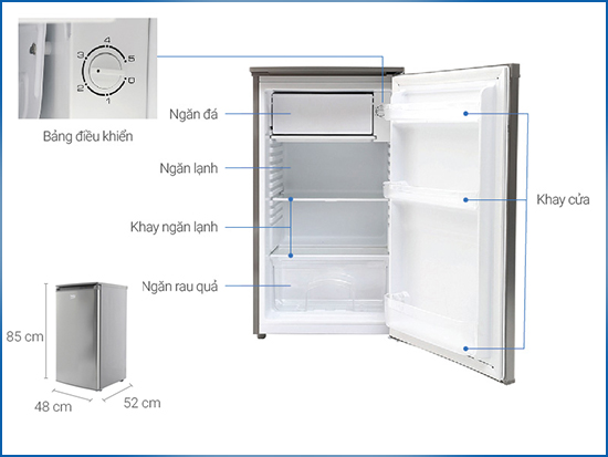 K&iacute;ch thước của tủ lạnh mini Beko 90 l&iacute;t RS9050P