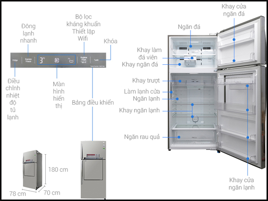 tủ lạnh LG Inverter 512 lít GN-L702SD