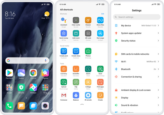 MIUI  Thiết kế đơn giản