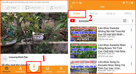 Chọn mục Hát và bấm vào ô Online
