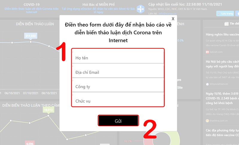 Nhập thông tin để nhận báo cáo về diễn biến thảo luận dịch Corona trên Internet