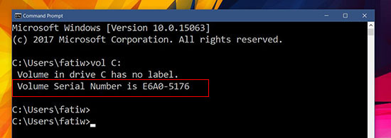 Tìm kiếm Volume Serial Number