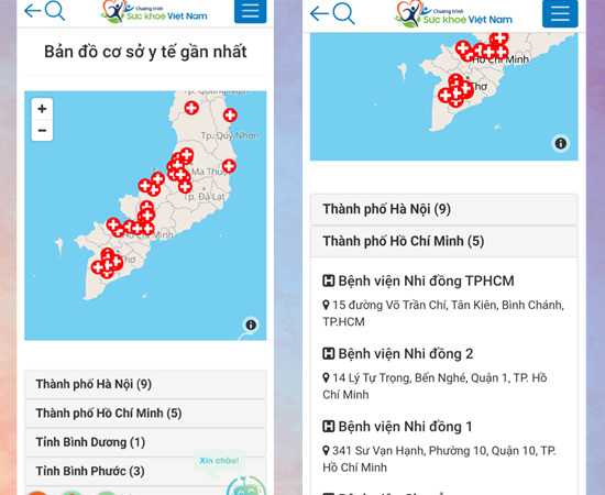 tìm kiếm cơ sở và trung tâm Y tế gần bạn