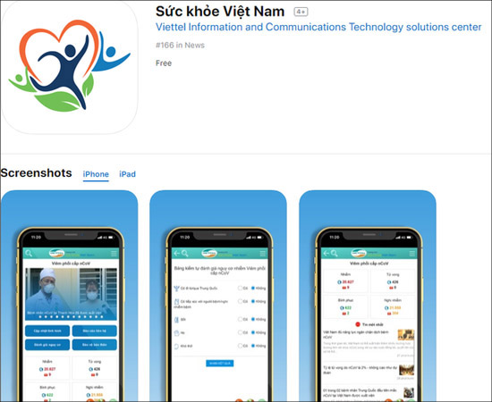 Giao diện ứng dụng Sức khỏe Việt Nam