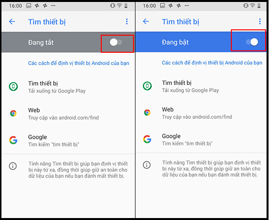 Bật tính năng tìm thiết bị