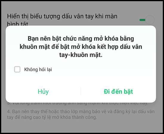 Gợi ý cho bạn mở chức năng mở khóa bằng khuôn mặt đi kèm