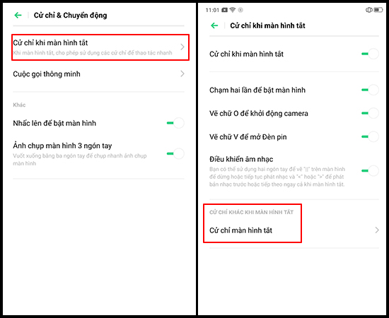 Điều chỉnh cử chỉ thông minh khi màn hình tắt