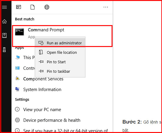 bật comand prompt